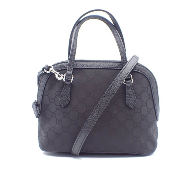 GUCCI Logo GG Pattern 2way Shoulder Hand Bag Nylon Leather Black SHW 85CA010 - Picture 1 of 15